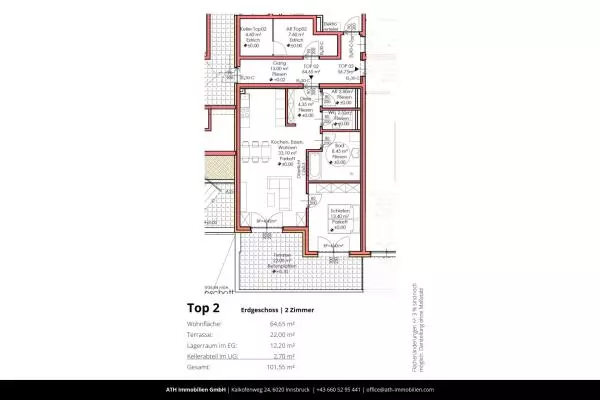 Neu bei ATH Immobilien: 2-Zimmer-Terrassenwohnung