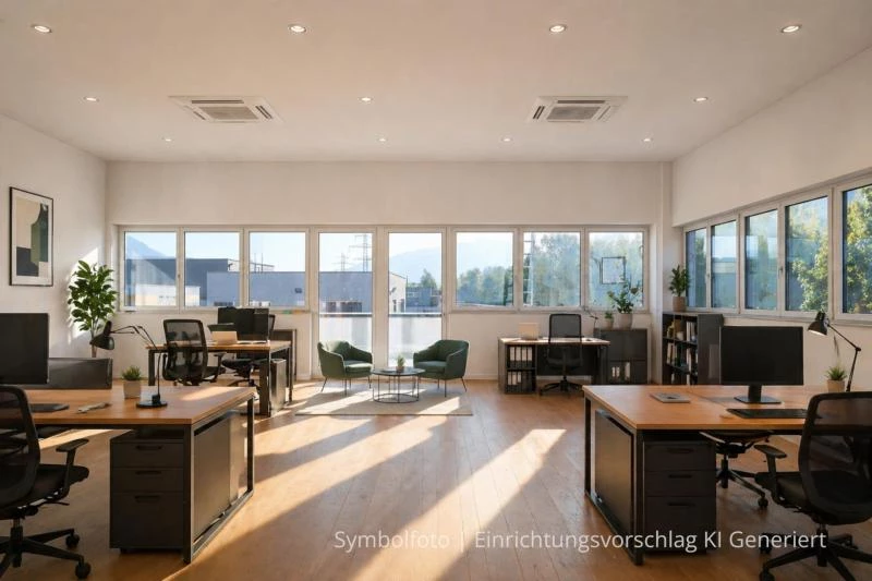 Büro oder Schauraum mit Loft-Charakter, Terrasse und rund 4 m Raumhöhe